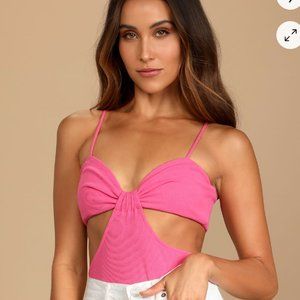 Lulus Bet On Yourself Hot Pink Ribbed Cutout Sleeveless Bodysuit